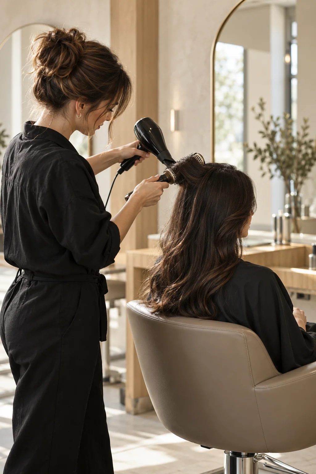 Un professionnel de la coiffure à l’œuvre dans un salon contemporain